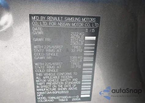 2016 Nissan Rogue Sv z USA, uszkodzony, nr VIN KNMAT2MV8GP628323